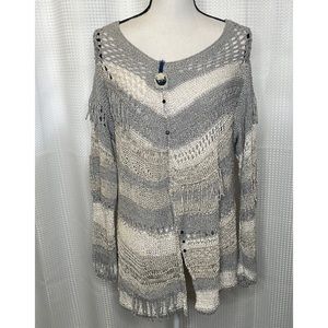 Elisa Cavaletti Open Weave Sweater Whimsical Fringe Beads Tunic Boho Sz XL - EUC